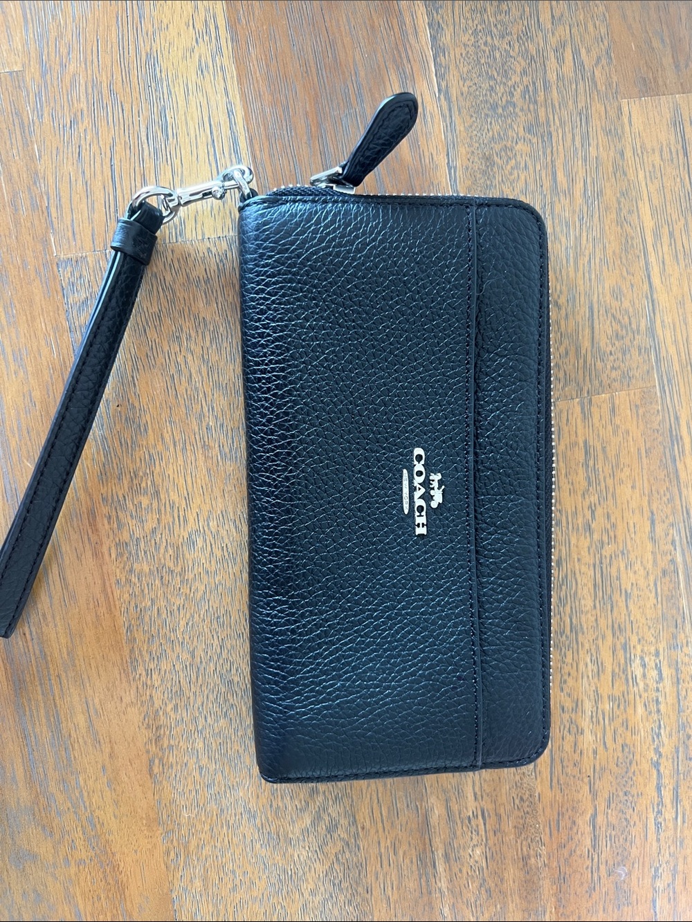 Brand New - COACH Black Pebbled Leather Wristlet Phone Case w/detachable strap